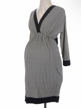 Olian Black & White Striped V-Neck Maternity Dress size xs